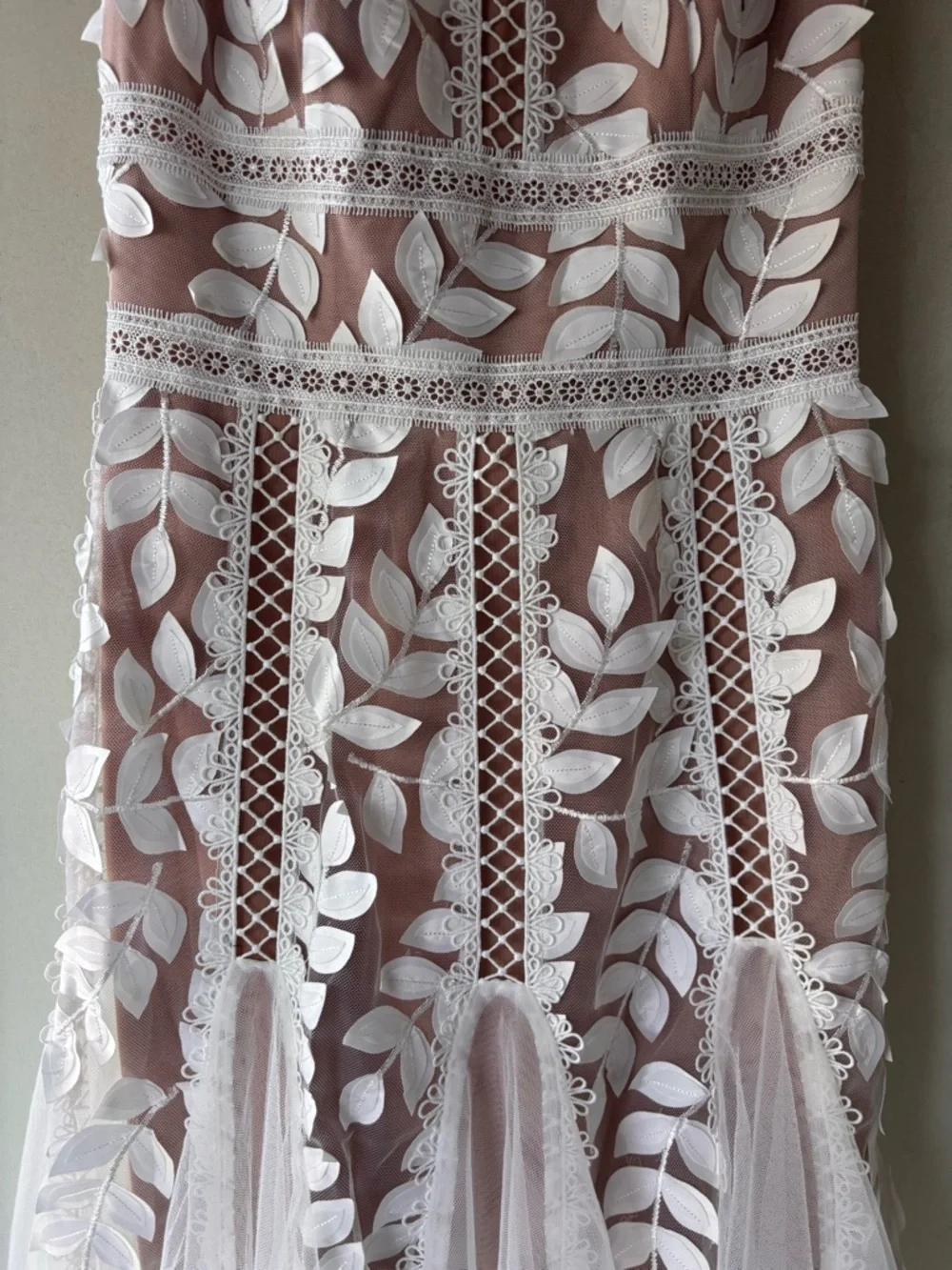 Bronx and Banco White Lace Appliqué Maxi Gown with Nude Lining - Picture 4 of 12